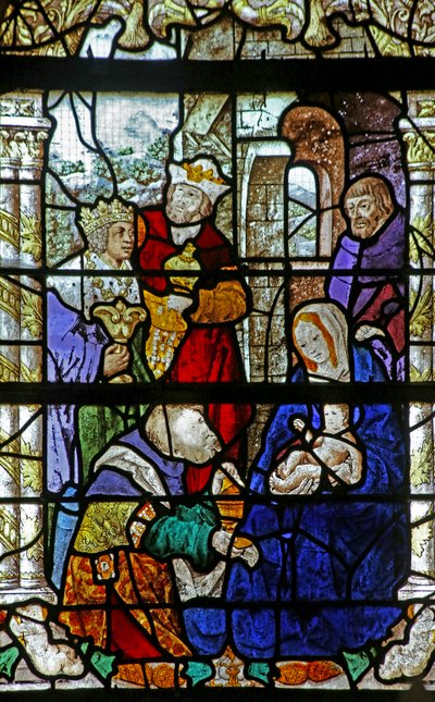 Fenster mit Darstellung der Anbetung der Heiligen Drei Könige von French School
